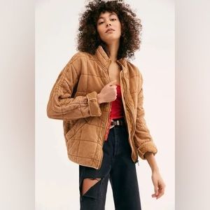 Free People Dolman Quilted Knit Jacket in Toasted Coconut XL